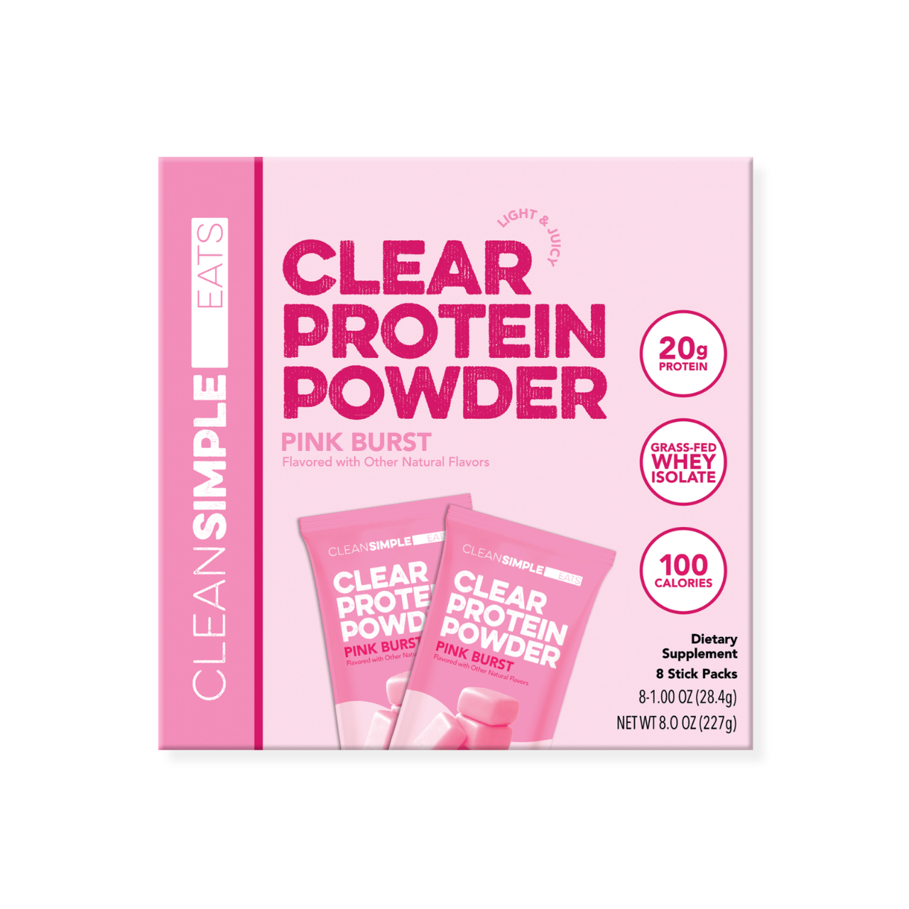 Clear Protein Powder: Pink Burst (8 Single Serving Stick Packs)