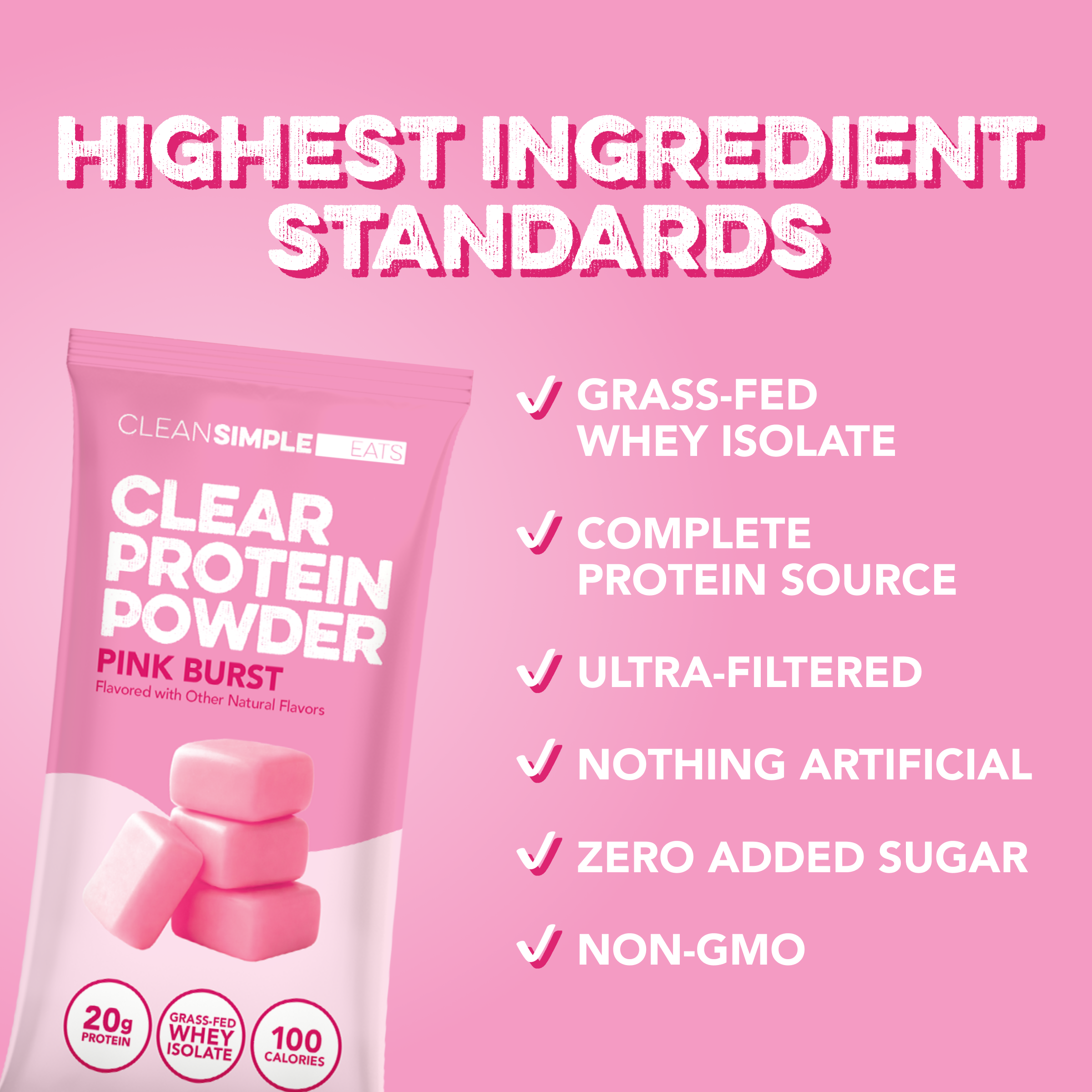Clear Protein Powder: Pink Burst (8 Single Serving Stick Packs)