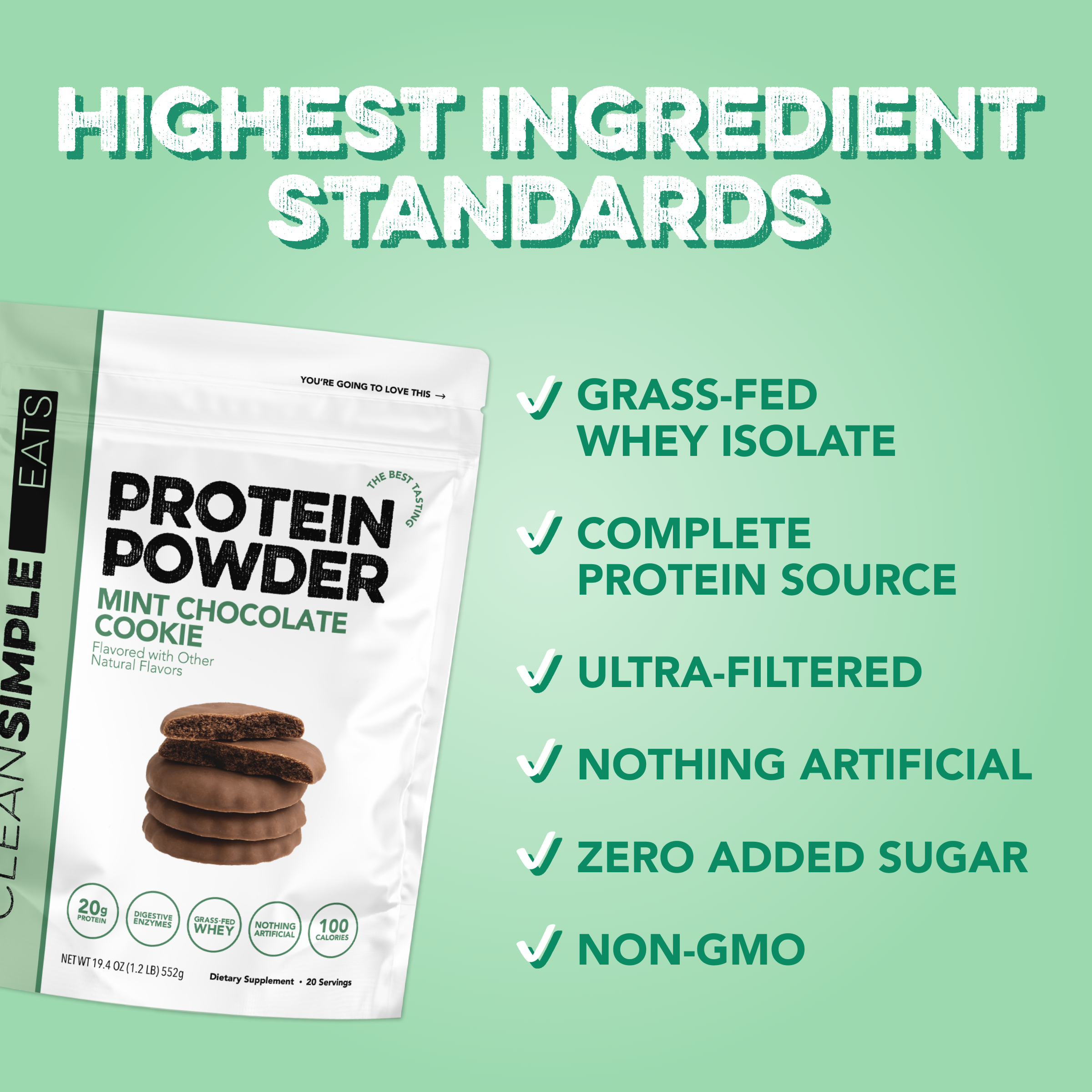 Protein Powder: Mint Chocolate Cookie (20 Serving Bag)