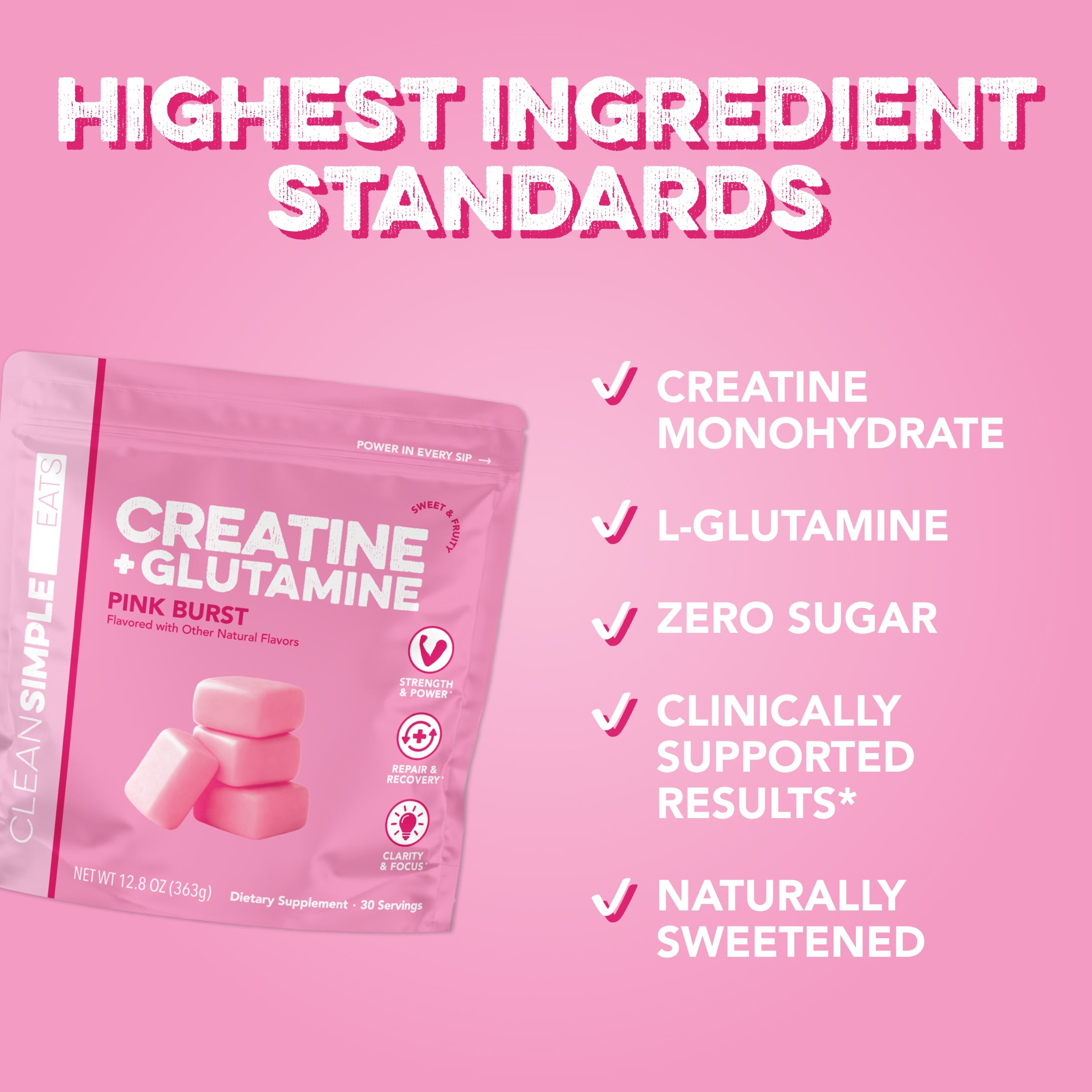 Creatine + Glutamine: Pink Burst (30 Serving Bag)