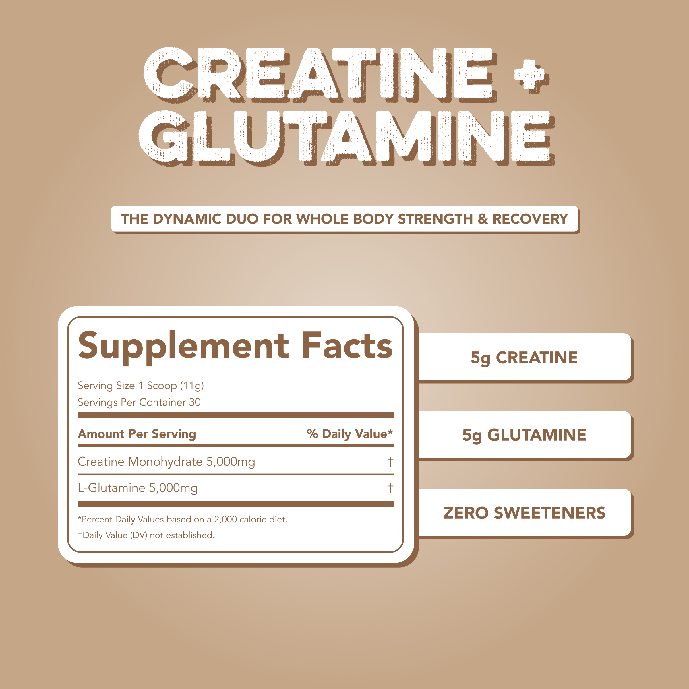 Creatine + Glutamine: Unflavored (30 Serving Bag)