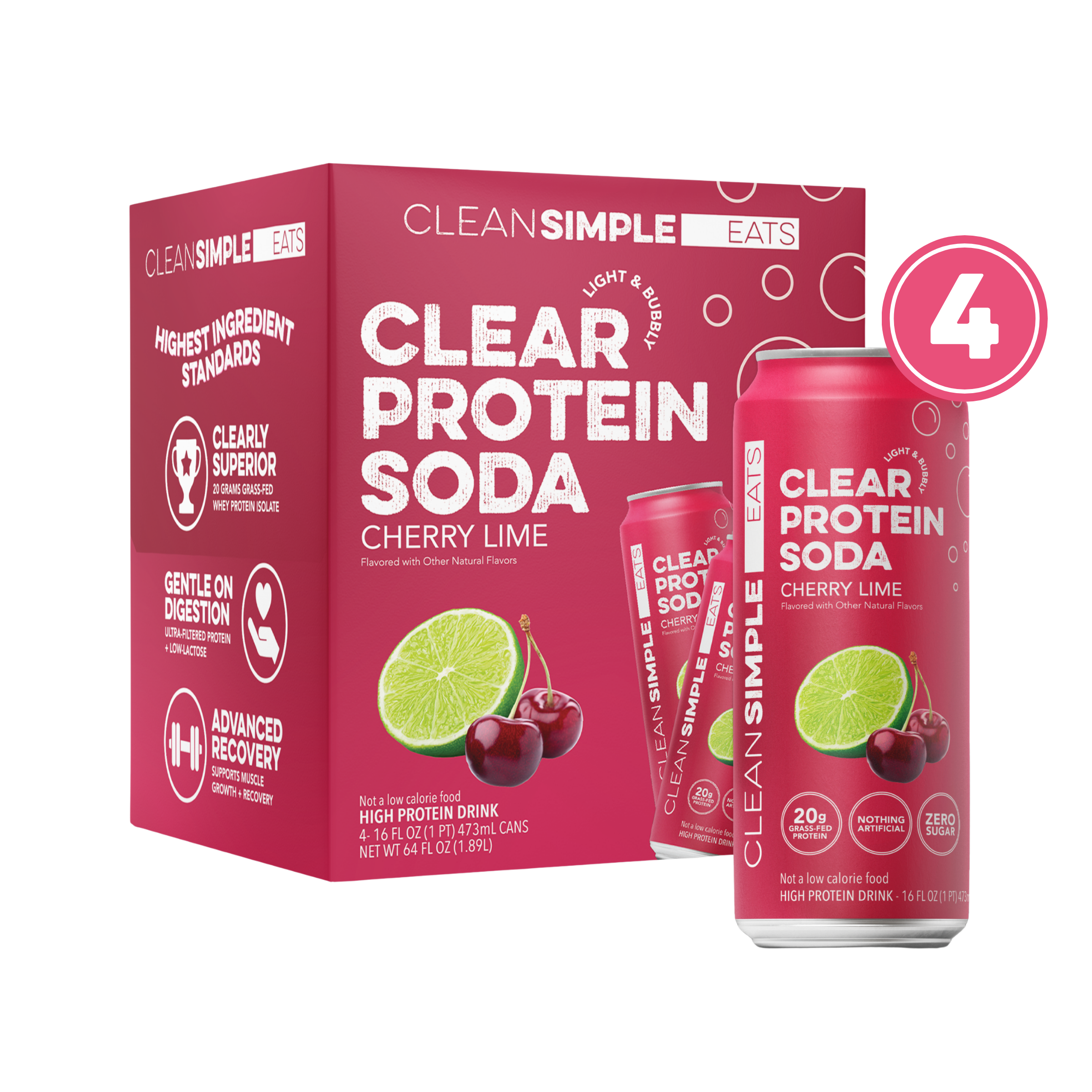 Clear Protein Soda: Cherry Lime  (16 Oz. | 4 Pack)