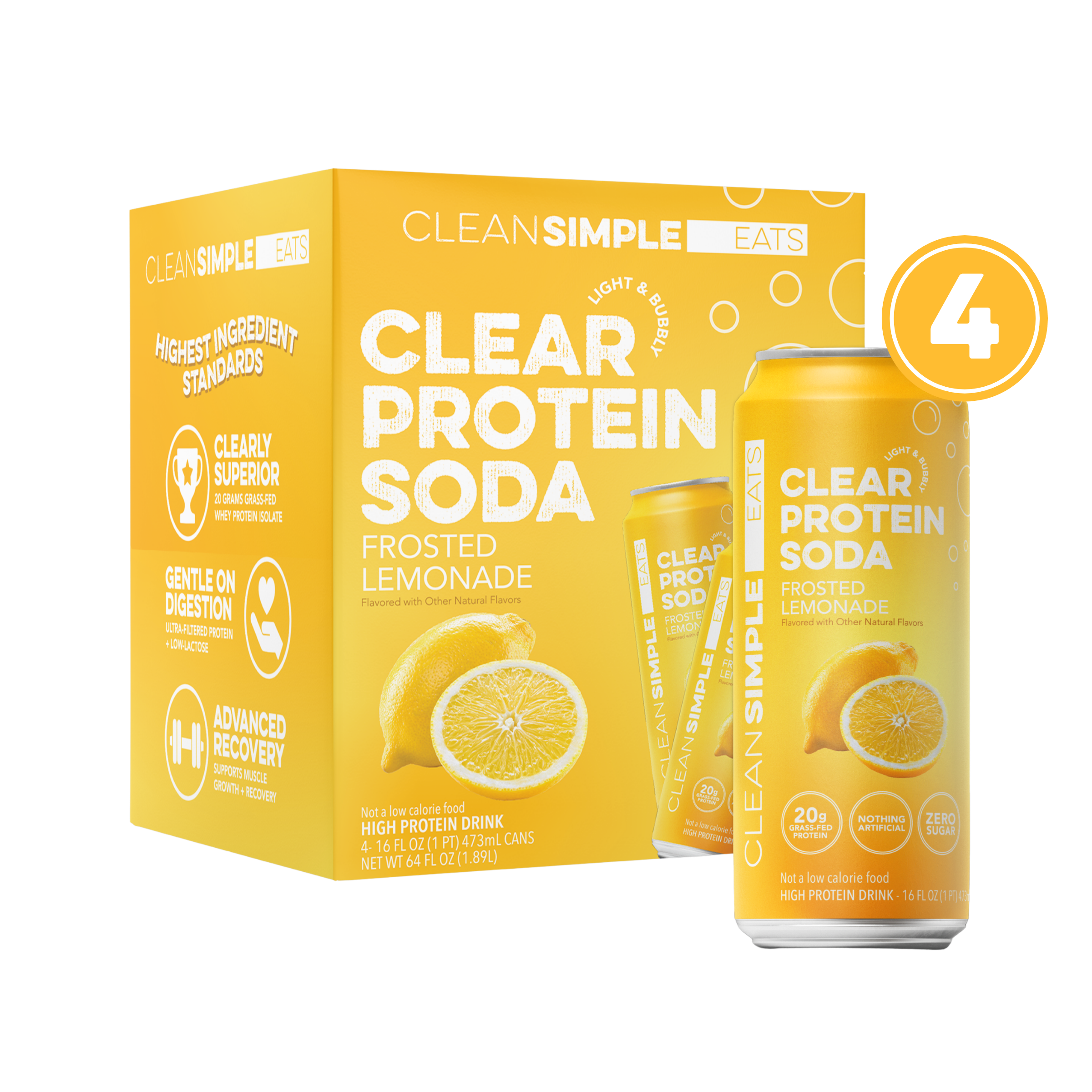 Clear Protein Soda: Frosted Lemonade (16 Oz. | 4 Pack)