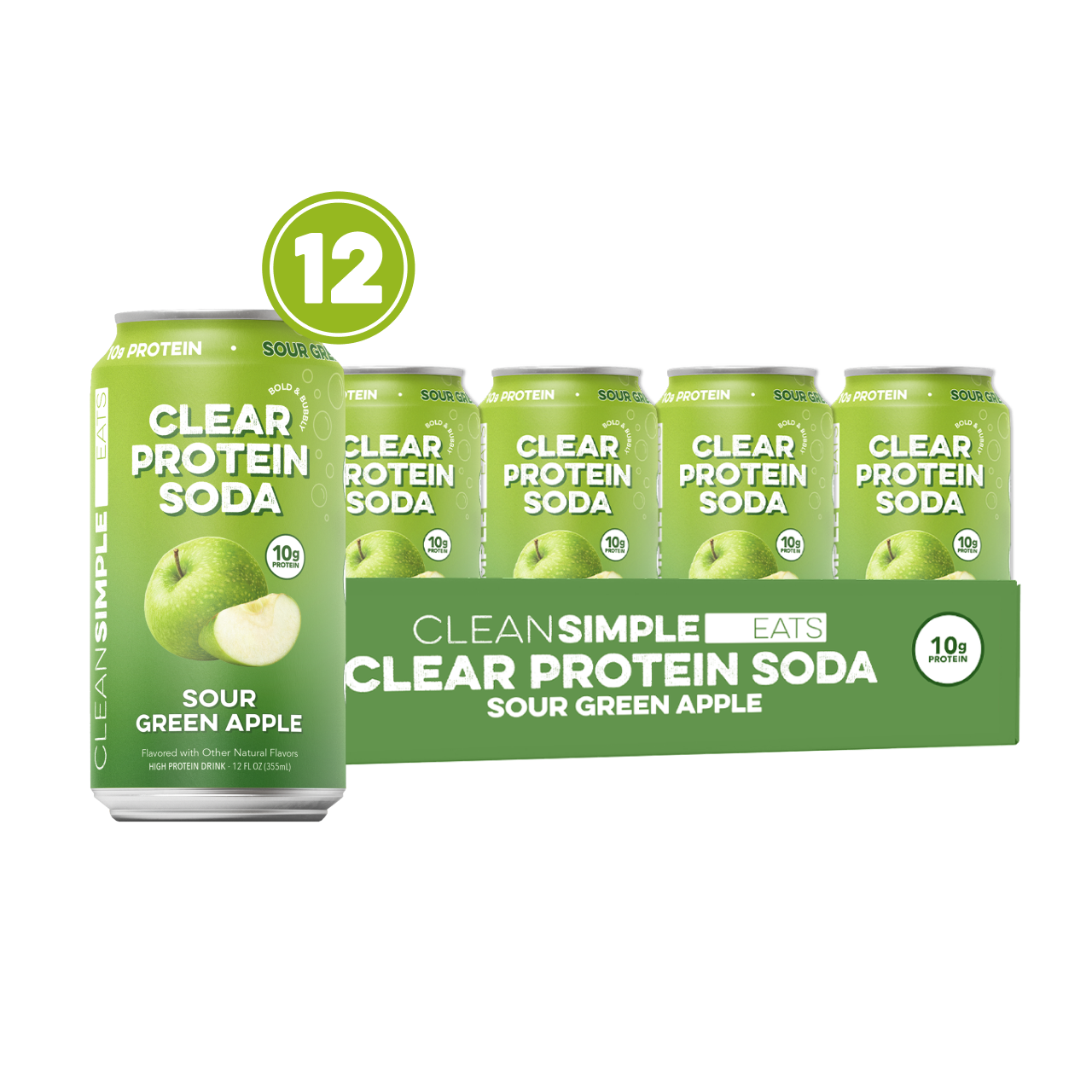 Clear Protein Soda: Sour Green Apple (12 Oz. | 12 Pack)